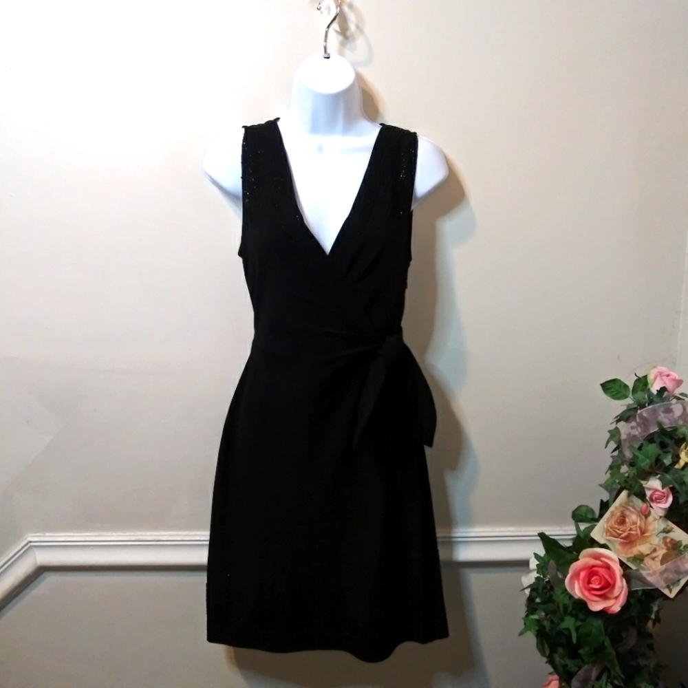 Diane Von Furstenberg Bella Black Sparkly Beaded, Surplice Bodice Cocktail Dress - Picture 3 of 16
